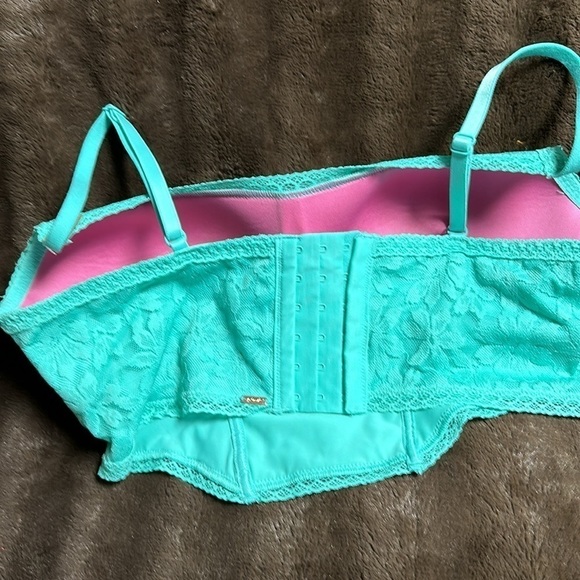 NWT PINK by VS Lace Bralette Wireless Lightly Lined Aqua size Medium - Picture 2 of 8